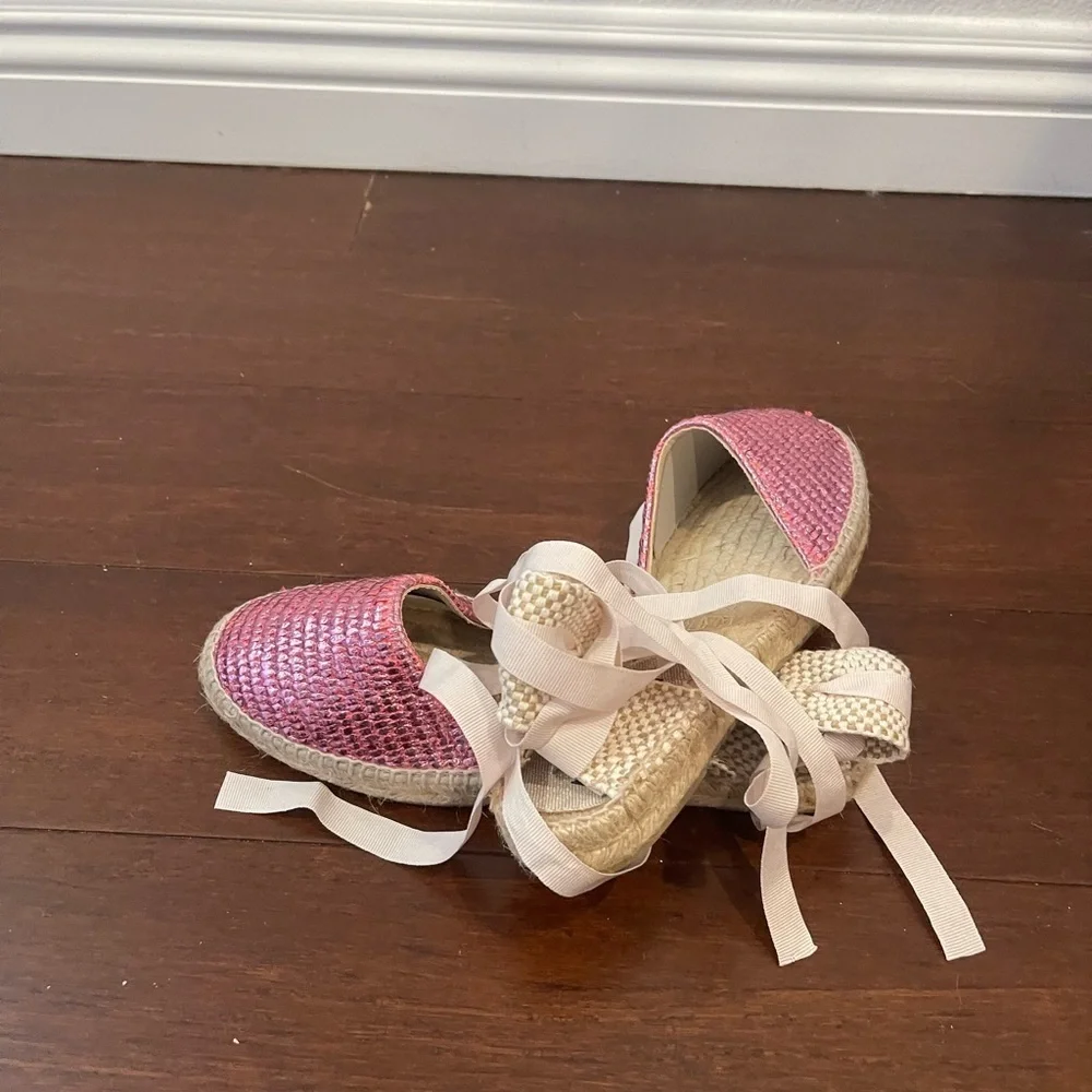 nwot nwob manebi pink metallic Espadrille Flats with laces 38 7.5